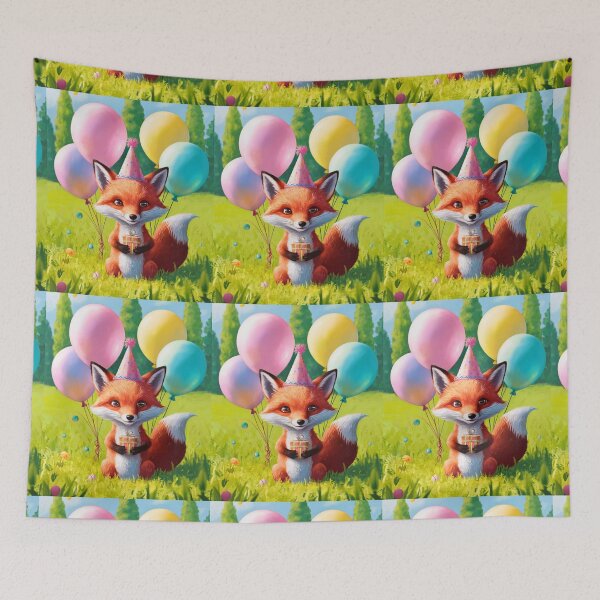 Item preview, Birthday Celebration. Birthday Fox. Adorable fox, birthday balloons, watercolor fox, fox drawing, floral fox designed and sold by FoxVibes.