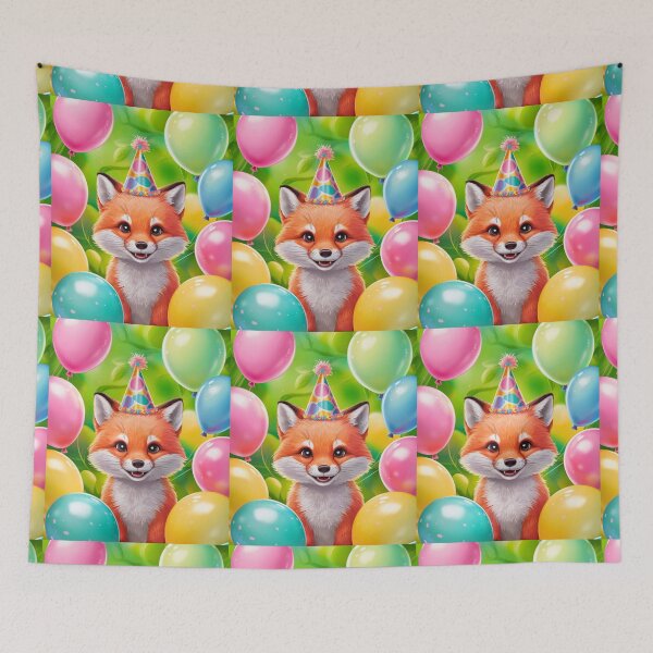 Item preview, Birthday Celebration. Birthday Fox. Adorable fox, birthday balloons, watercolor fox, fox drawing, floral fox designed and sold by FoxVibes.