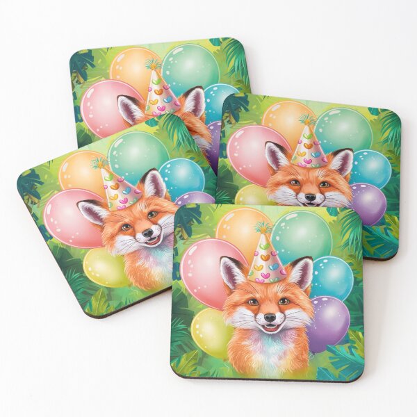 Item preview, Birthday Celebration. Birthday Fox. Adorable fox, birthday balloons, watercolor fox, fox drawing, floral fox designed and sold by FoxVibes.
