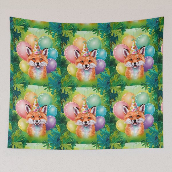 Item preview, Birthday Celebration. Birthday Fox. Adorable fox, birthday balloons, watercolor fox, fox drawing, floral fox designed and sold by FoxVibes.