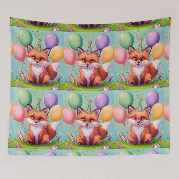 Item preview, Birthday Celebration. Birthday Fox. Adorable fox, birthday balloons, watercolor fox, fox drawing, floral fox designed and sold by FoxVibes.
