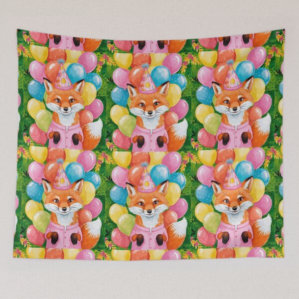 Item preview, Birthday Celebration. Birthday Fox. Adorable fox, birthday balloons, watercolor fox, fox drawing, floral fox designed and sold by FoxVibes.