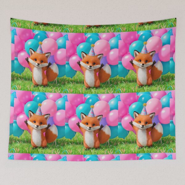 Item preview, Birthday Celebration. Birthday Fox. Adorable fox, birthday balloons, watercolor fox, fox drawing, floral fox designed and sold by FoxVibes.