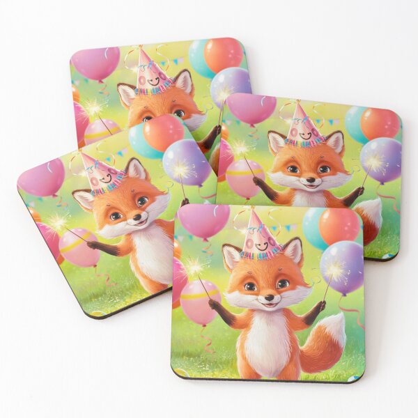 Item preview, Birthday Celebration. Birthday Fox. Adorable fox, birthday balloons, watercolor fox, fox drawing, floral fox designed and sold by FoxVibes.