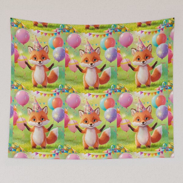 Item preview, Birthday Celebration. Birthday Fox. Adorable fox, birthday balloons, watercolor fox, fox drawing, floral fox designed and sold by FoxVibes.
