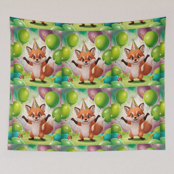 Item preview, Birthday Celebration. Birthday Fox. Adorable fox, birthday balloons, watercolor fox, fox drawing, floral fox designed and sold by FoxVibes.