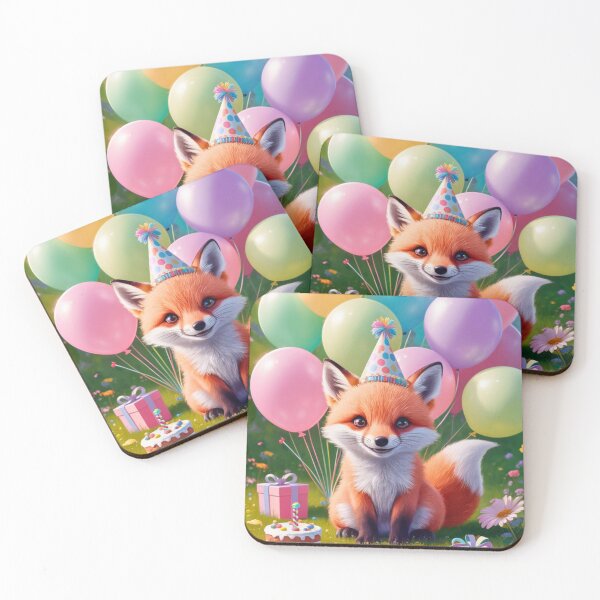 Item preview, Birthday Celebration. Birthday Fox. Adorable fox, birthday balloons, watercolor fox, fox drawing, floral fox designed and sold by FoxVibes.