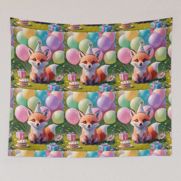 Item preview, Birthday Celebration. Birthday Fox. Adorable fox, birthday balloons, watercolor fox, fox drawing, floral fox designed and sold by FoxVibes.