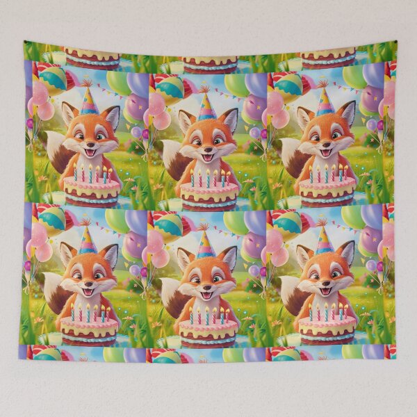 Item preview, Birthday Celebration. Birthday Fox. Adorable fox, birthday balloons, watercolor fox, fox drawing, floral fox designed and sold by FoxVibes.