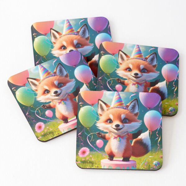 Item preview, Birthday Celebration. Birthday Fox. Adorable fox, birthday balloons, watercolor fox, fox drawing, floral fox designed and sold by FoxVibes.
