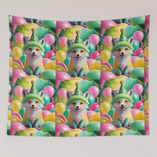 Item preview, Birthday Celebration. Birthday Fox. Adorable fox, birthday balloons, watercolor fox, fox drawing, floral fox designed and sold by FoxVibes.