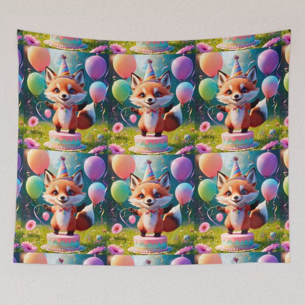 Item preview, Birthday Celebration. Birthday Fox. Adorable fox, birthday balloons, watercolor fox, fox drawing, floral fox designed and sold by FoxVibes.