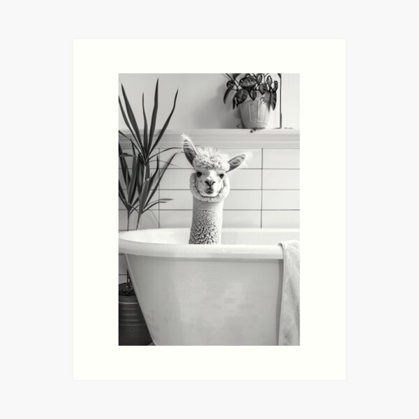 Item preview, Alpaca Taking a Bath, Funny Vintage Animal Photo designed and sold by CheekyAnimalz.