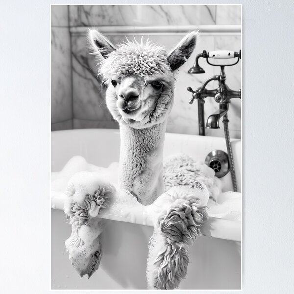Item preview, Alpaca Taking a Bath, Funny Vintage Animal Photo designed and sold by CheekyAnimalz.