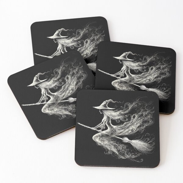 Item preview, Monochrome Witch on a Broomstick - Halloween Magic designed and sold by Blink Art Studio.