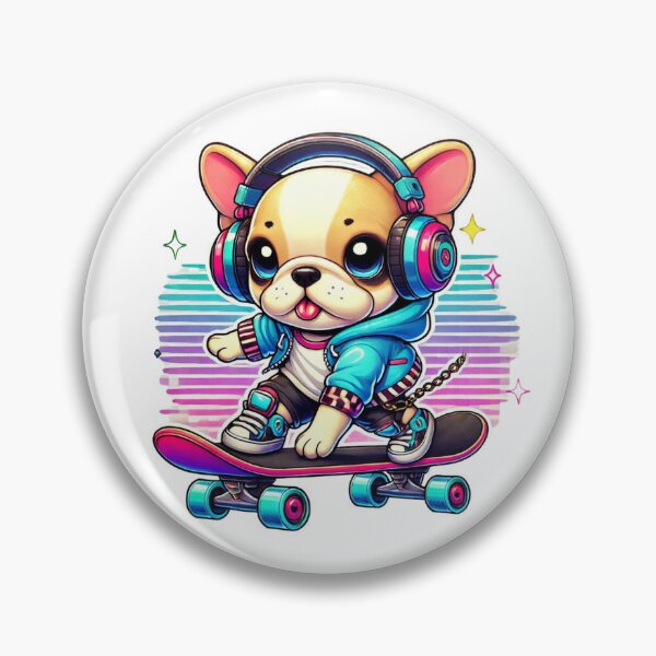 Item preview, Techno French Bulldog on Skateboard designed and sold by DotLineColor.