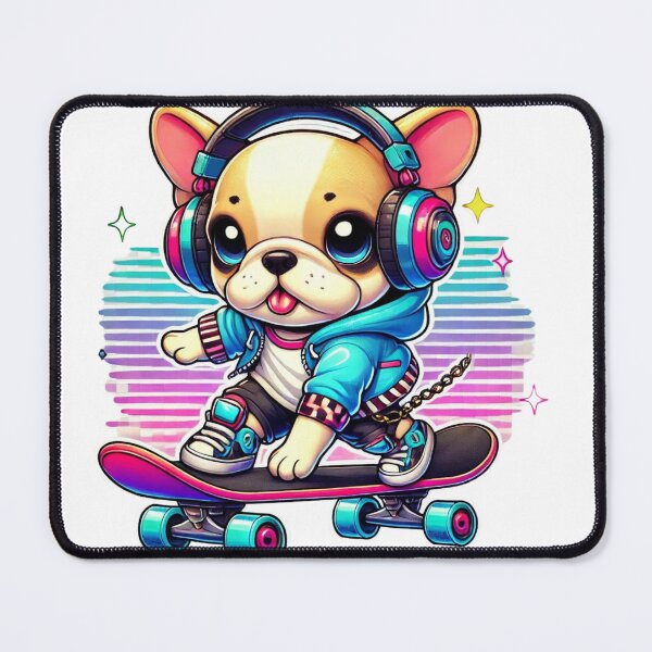 Item preview, Bulldog francés techno en patineta designed and sold by DotLineColor.
