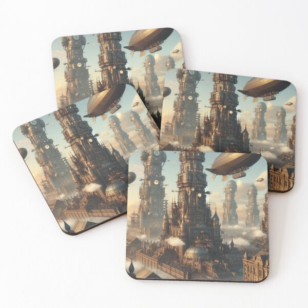 Item preview, Steampunk Cityscape With Towering Airships. designed and sold by IrsathThaslima.