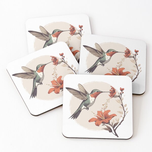 Item preview, Ruby throated Hummingbird, Hummingbird and Flowers Illustration, Archilochus colubris, colibri bird designed and sold by lagunaklein.