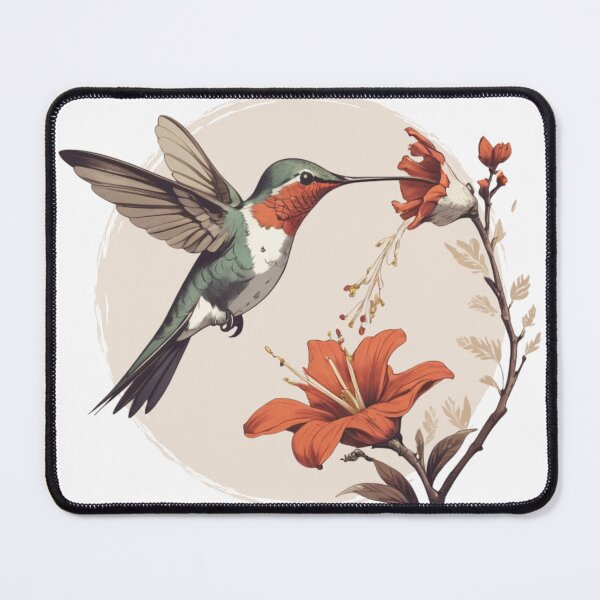 Item preview, Ruby throated Hummingbird, Hummingbird and Flowers Illustration, Archilochus colubris, colibri bird designed and sold by lagunaklein.