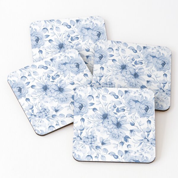 Item preview, Blue and White Peonies and Blossoms Watercolor Floral Design designed and sold by coshe.