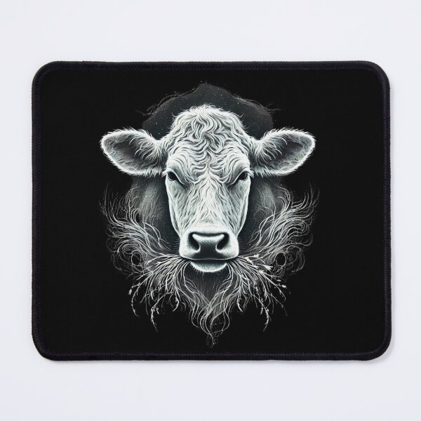 Item preview, Ethereal Monochrome Cow Eating Grass - Pastoral Serenity designed and sold by Blink Art Studio.