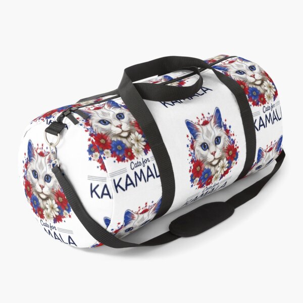 Item preview, Cats for Kamala Red White and Blue flowers and stars decorate pretty cat with blue eyes designed and sold by Rabbitti.