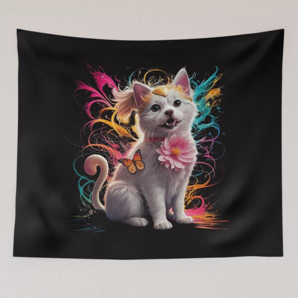 Item preview, A beautiful little kitten with a butterfly and a flower. designed and sold by ART-SUNRISE.