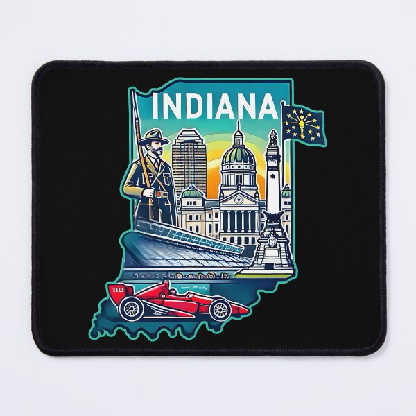 Item preview, Indiana State Map USA Skyline and Landmarks Illustration- travel souvenir art designed and sold by Unitepeople.