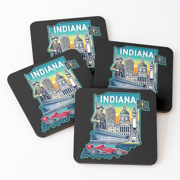 Item preview, Indiana State Map USA Skyline and Landmarks Illustration- travel souvenir art designed and sold by Unitepeople.