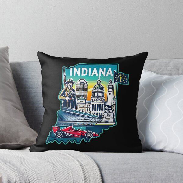 Item preview, Indiana State Map USA Skyline and Landmarks Illustration- travel souvenir art designed and sold by Unitepeople.