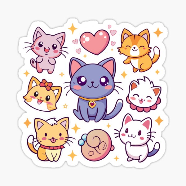Item preview, cute anime cat stickers designed and sold by PracticalMarket.
