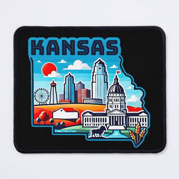 Item preview, Kansas State Map USA Skyline and Landmarks Illustration- travel souvenir art designed and sold by Unitepeople.
