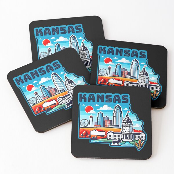 Item preview, Kansas State Map USA Skyline and Landmarks Illustration- travel souvenir art designed and sold by Unitepeople.