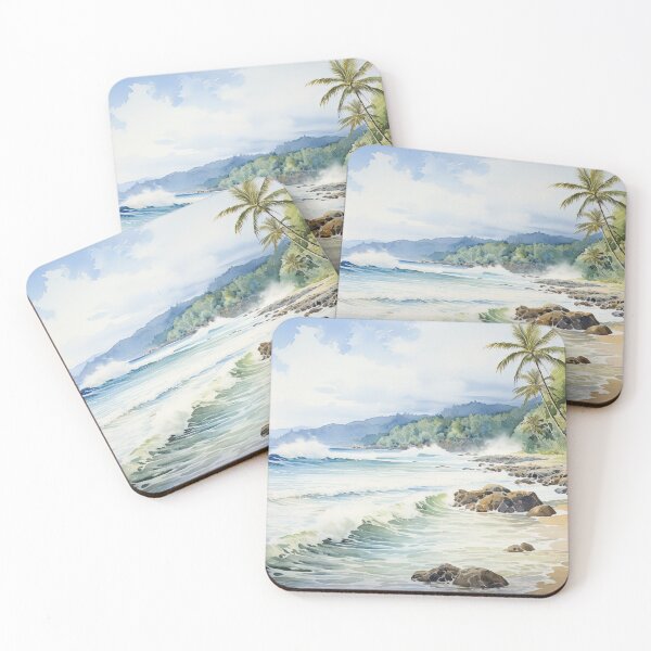 Item preview, Sandy tropical beach - Landscape watercolor painting designed and sold by TheArtistOf2022.