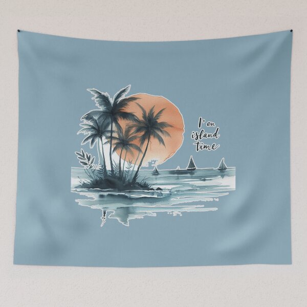 Item preview, " I'm on Island Time"  Quote, Sea, Sun, Sail, Coconut Tree on Island  designed and sold by Nanthanon.
