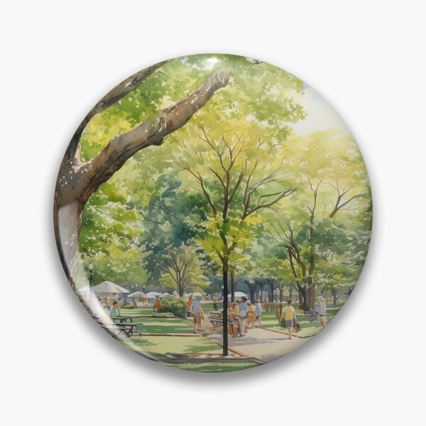 Item preview, Public garden park with people in Summer - Landscape painting designed and sold by TheArtistOf2022.