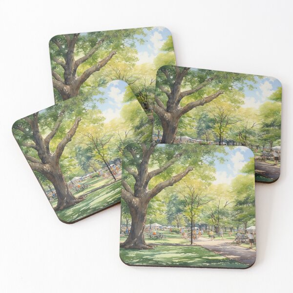 Item preview, Public garden park with people in Summer - Landscape painting designed and sold by TheArtistOf2022.