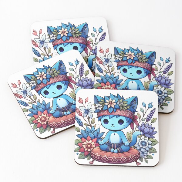 Item preview, Blue Cat Meditating Among Flowers designed and sold by DotLineColor.