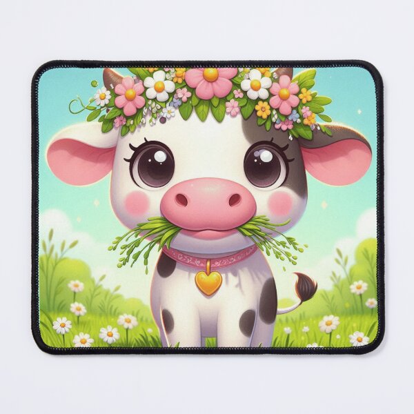 Vista previa del artículo con la obra «Flores dulces de Moo |  vaca kawaii», diseñado y vendido por ChicDesigntm.