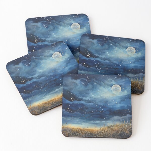 Item preview, Countryside view at night with moon - Acrylic landscape painting designed and sold by TheArtistOf2022.