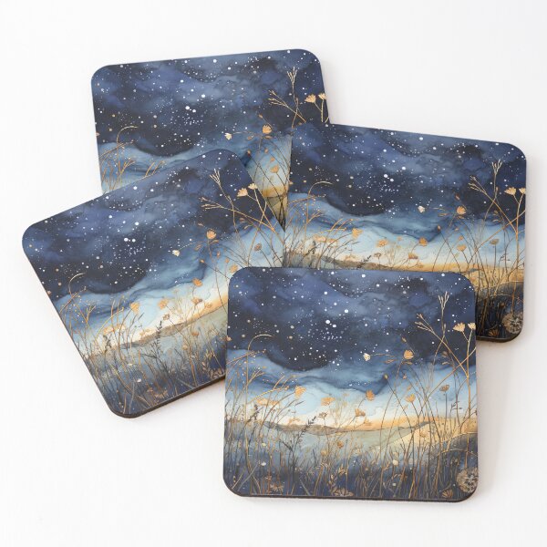 Item preview, Countryside view at night with moon - Acrylic landscape painting designed and sold by TheArtistOf2022.