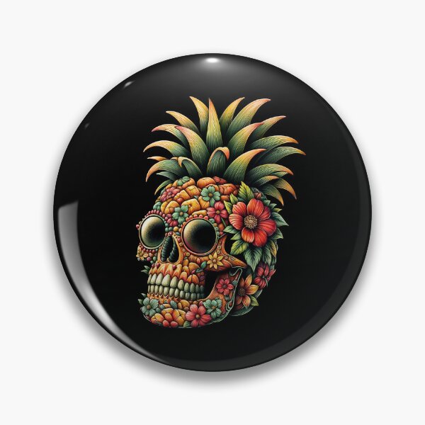 Item preview, Flower Shape Skull Tropical Summer Fruit Print, grunge sugar skull,Skull Pineapple, fruit summer Retro style designed and sold by Collagedream.
