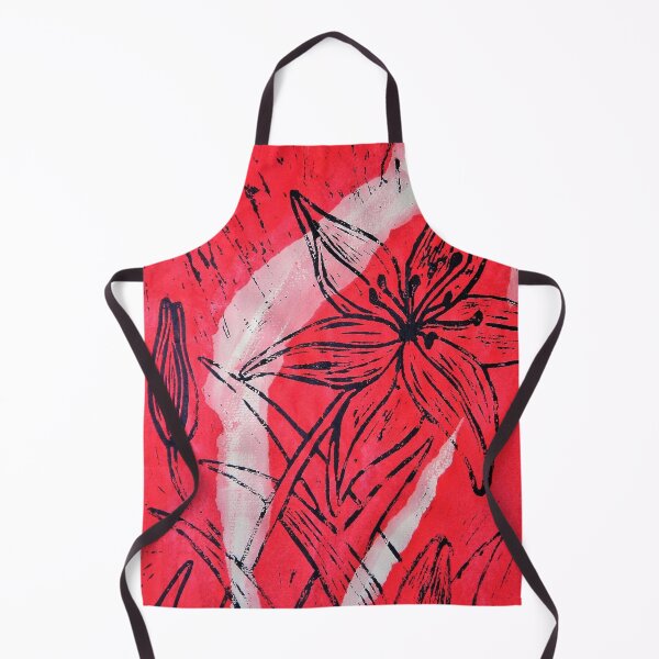 Item preview, Daylily on Red - Hand pulled linocut on collaged paper designed and sold by Jamie Taylor.