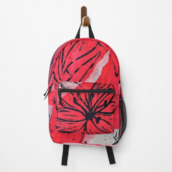 Item preview, Daylily on Red - Hand pulled linocut on collaged paper designed and sold by Jamie Taylor.