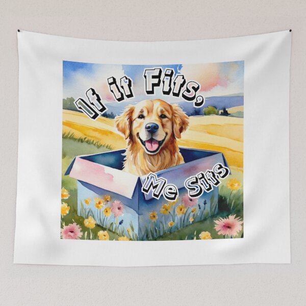 Item preview, Golden Retriever in Box - Retro Watercolor 'If It Fits, Me Sits' Comical Art designed and sold by MyDearLion.