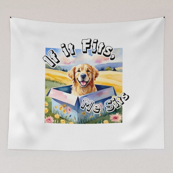 Item preview, Humorous Vintage Watercolor: Golden Retriever in Box with 'If It Fits, Me Sits' designed and sold by MyDearLion.