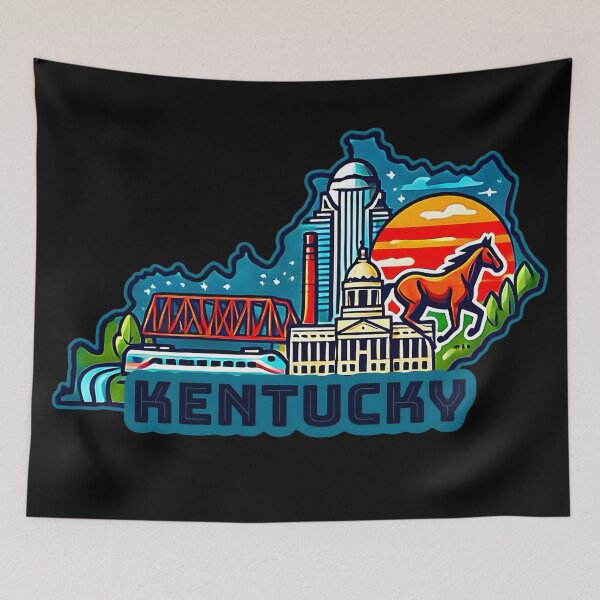 Item preview, Kentucky State Map USA Skyline and Landmarks Illustration- travel souvenir art designed and sold by Unitepeople.