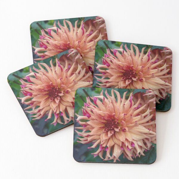 Item preview, Peach Dahlia Flower Closeup With Rain Drops On Petals designed and sold by Harmony Of The Mind.