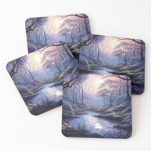 Item preview, Forest landscape and river with night sky - Landscape painting designed and sold by TheArtistOf2022.